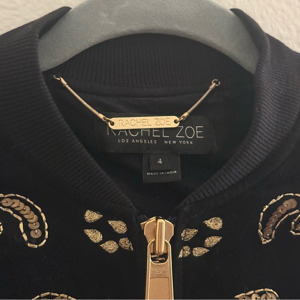 Gold Embellished Black Suede and Gold Women's Jacket - Picture 5 of 10